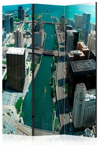 Paravento Architettura di Chicago (3-parti) - grande città e oceano dall'alto