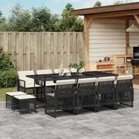 Set da Pranzo da Giardino 13pz con Cuscini Nero in Polyrattan 3210798