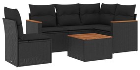 Set divano da giardino 6 pz con cuscini nero in polyrattan