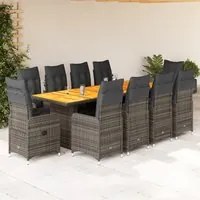 Set Bistr da Giardino 11 pz con Cuscini in Polyrattan Grigio 3277279