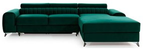 Divano angolare verde allungabile/con contenitore (con penisola a destra/con chaise lounge) e rivestimento in velluto Grayson – ELTAP