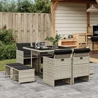 Set Pranzo da Giardino 9pz con Cuscini Grigio Chiaro Polyrattan 3277726