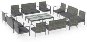 Set Divani da Giardino 16 pz con Cuscini in Polyrattan Grigio