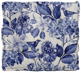 Cuscino di seduta in lino Square , 37 x 37 cm Blue Flowers - Really Nice Things