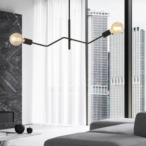 Sospensione Industrial 2 Luci Febe In Acciaio Nero E Bracci Regolabili