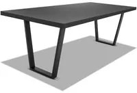 Tavolo da pranzo 220x100cm in legno e metallo con piedi trapezoidali e ripiano in colore legno nero