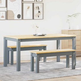 Set Da Pranzo 3 Pz Panama Grigio İn Legno Massello Di Pino /