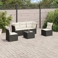 Set Divano da Giardino 6 pz con Cuscini Nero in Polyrattan 3217356