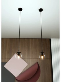 Sospensione Moderna 1 Luce Kali In Acciaio Nero E Sfera In Vetro Trasparente