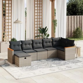 Set divani da giardino 7 pz con cuscini grigio in polyrattan