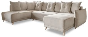 Divano letto angolare in velluto a coste beige (angolo sinistro/"U") Lazy Lukka - Miuform