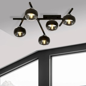 Plafoniera Moderna Teti Acciaio Nero 5 Luci E14 Ip20
