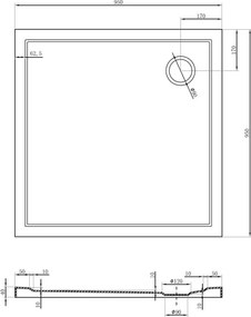Mexen Flow piatto doccia quadrato slim 95 x 95 cm, bianco lucido - 46S109595
