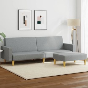 Divano Letto A 2 Posti Con Poggiapiedi Grigio Chiaro İn Tessuto /