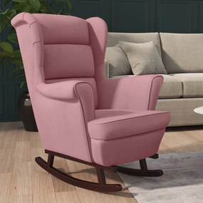 Sedia A Dondolo Con Gambe İn Massello Di Hevea Rosa İn Velluto /