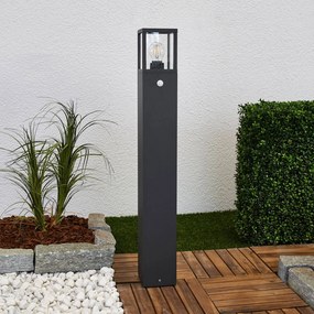 Lucande lampione Klemens, 90 cm, sensore, antracite, E27 Klemens, Nero, Alluminio, Moderno