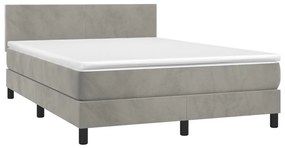 Letto a Molle Materasso e LED Grigio Chiaro 140x190 cm Velluto