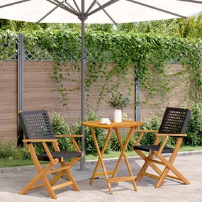 Set da bistrot 3 pz nero in polyrattan e legno massello