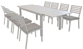 DEXTER - set tavolo in alluminio e teak cm 160/240 x 90 x 75 h con 8 sedie Dexter