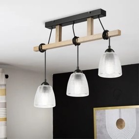 Lampadario a sospensione con cavo LEANDRA 3xE27/15W/230V rovere/nero