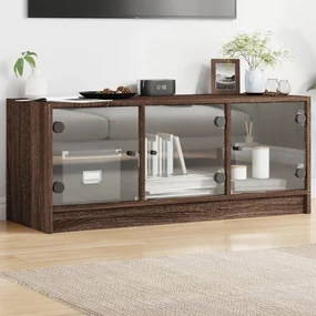 Mobile Porta Tv Con Ante İn Vetro Rovere Marrone 102x37x42 Cm /