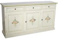 Credenza 3 porte legno shabby bianco anticato decori verdi 156x42x86 - Mobili 2G