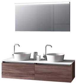 Mobile Bagno 140cm Con Doppio Lavabo, Base Con Cassetto E Specchio Con LED Integrato