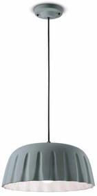 Sospensione Grande Vintage Decò Madame Gres Ceramica Grigio Tele 1 Luce E27