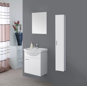 Mobile Bagno Sospeso 55 Cm Un'Anta Specchio Feridras "Stella" Bianco Lucido