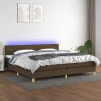 Letto a Molle Materasso e LED Marronescuro 200x200cm in Tessuto