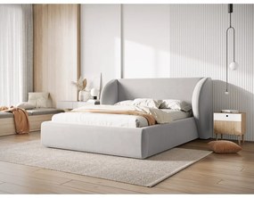 Letto matrimoniale imbottito grigio chiaro con contenitore con griglia 180x200 cm Miley - Micadoni Home