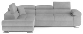 Divano angolare grigio chiaro allungabile/con contenitore (con penisola a sinistra/a L) e rivestimento in velluto Anton – ELTAP