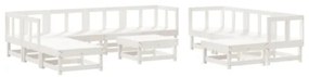 Set Salotto da Giardino 11 pz Bianco in Legno Massello di Pino