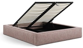 Letto matrimoniale imbottito rosa chiaro con contenitore e rete inclusi 160x200 cm Simon – Micadoni