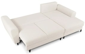 Divano angolare beige allungabile e con contenitore (con penisola a destra/con chaise lounge) con rivestimento in bouclé Kyoto – Cosmopolitan Design