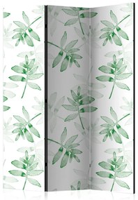 Paravento Rami acquerellati (3 parti) - foglie delicate su sfondo bianco