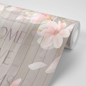 Carta da parati autoadesiva – Magnolia vintage con scritta