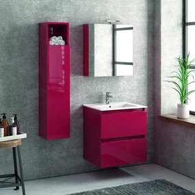 Kamalu - Composizione mobile bagno con lavabo da 60 cm, colonna e specchio TOD-60A