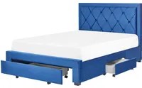 Letto contenitore tappezzeria in velluto blu 140 x 200 cm trapuntato testiera alta cassetti Glam Design