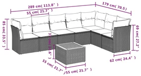 Set divani da giardino con cuscini 8 pz nero in polyrattan
