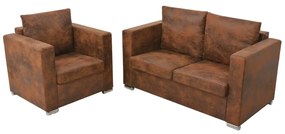 Set Divani 2 Pz İn Pelle Scamosciata Artificiale /