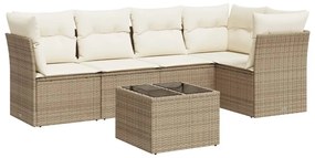 Set divano da giardino 6 pz con cuscini beige in polyrattan