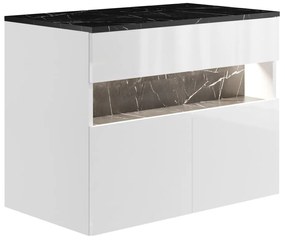 Mobile sotto lavabo sospeso a LED con piano Bianco e Nero effetto marmo L80 cm POZEGA