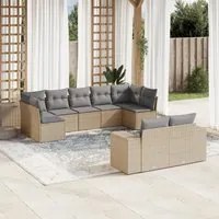 Set Divano da Giardino 9 pz con Cuscini Beige in Polyrattan 3255356