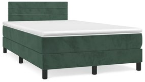 Letto a molle con materasso e led verde scuro 120x190cm velluto