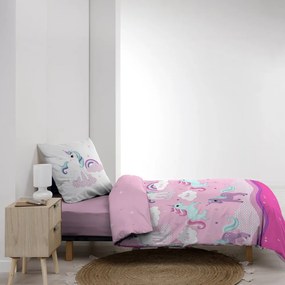 Set copripiumino e federa da bambini rosa in cotone per letto singolo 140x200 cm Licorne – douceur d'intérieur
