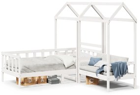 Set Dormeuse E Panca Con Tetto Bianco 90x200cm Massello Pino /