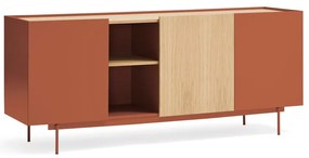 Cassettiera bassa in rovere decorato color mattone-naturale 180x78 cm Otto - Teulat