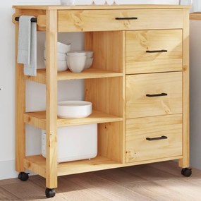 Carrello Da Cucina Monza 84x40x90 Cm İn Legno Massello Di Pino /
