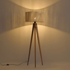 Lampada da terra vintage in legno con paralume in corda di carta beige 50/50/25 - Tripod Classic